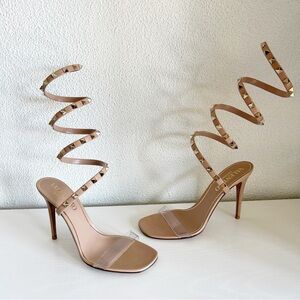 Valentino Rockstud Wrap Heels Nude Beige PVC Strappy Pumps Size EU 38